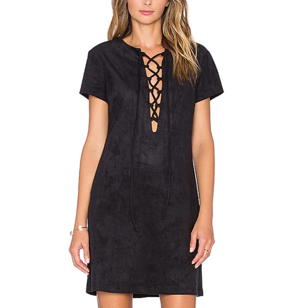WAYF Faux Suede Lace Up Dress